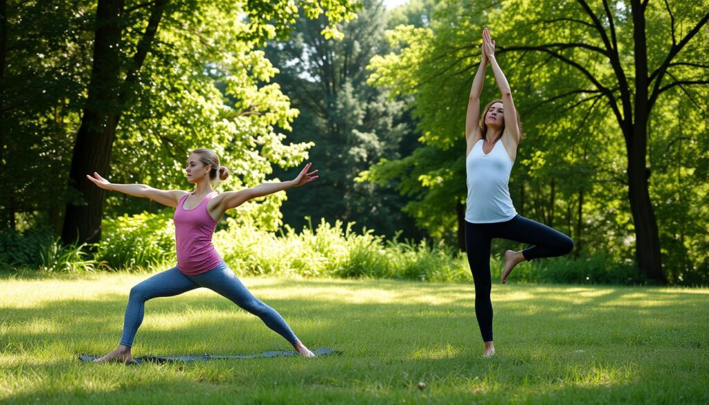 Warrior I and Triangle Pose